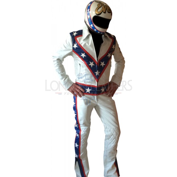 Evel The Legendary Daredevil Special Edition White Leather Two Piece Motorcycle Suit